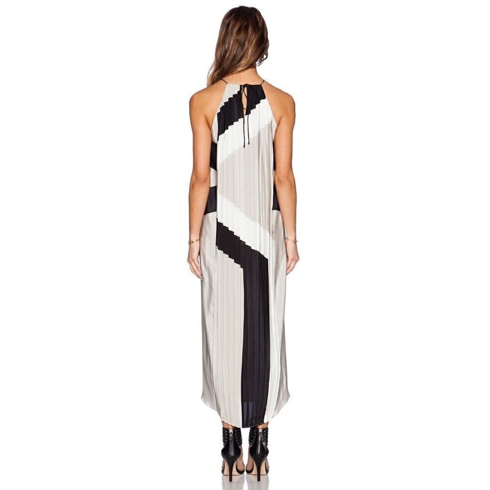 Tibi Revolve Maritime Border Midi Dress Size 0 NWT Ecru Multi Pleated Silk - Picture 2 of 16